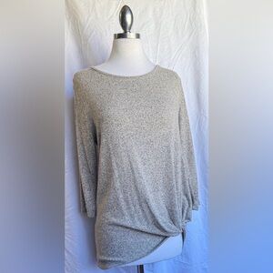 yellowchair Women's Heather Gray Long Sleeve Blouse with Fashion Knot Medium
